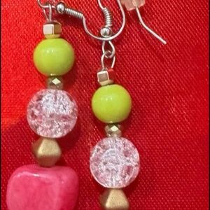Handmade earrings pink green gold spring